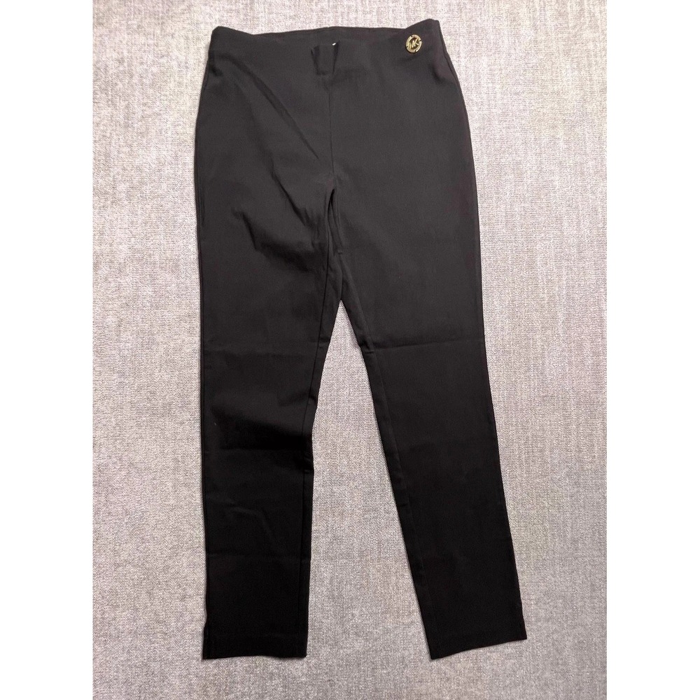 Michael Kors Womens Medium Black Gold MK Logo Pull On Ankle Tapered Pants